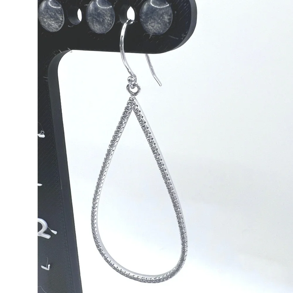 Sterling Silver CZ‎ Micro Pave Hoop Earrings Articulated Prom Formal Wedding